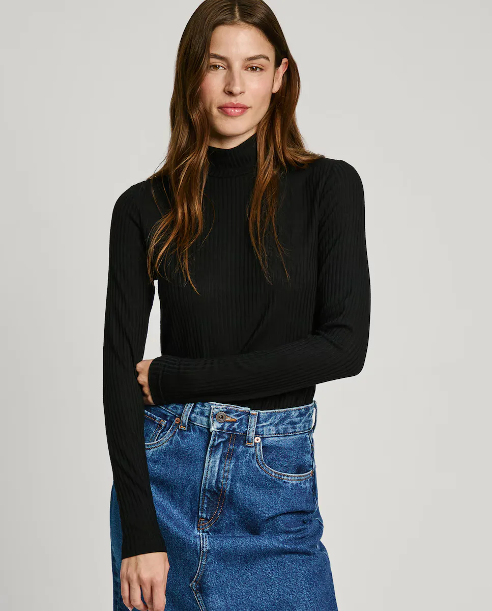 

Женская футболка в рубчик с длинными рукавами Pepe Jeans, черный