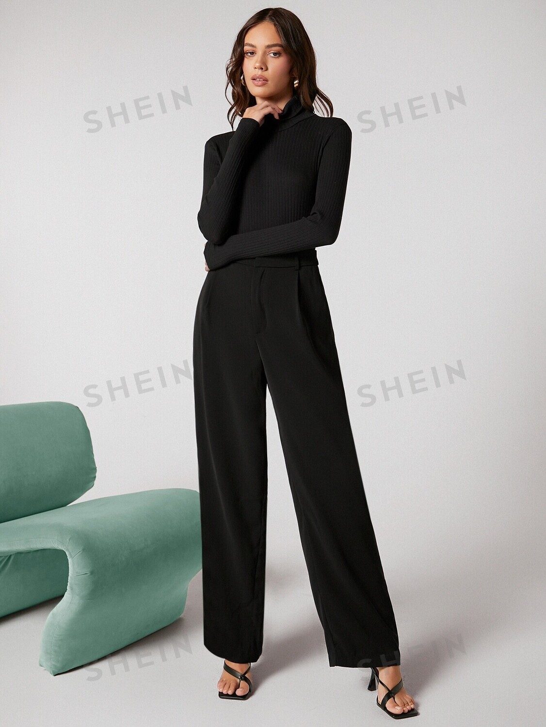 

X Deborah Прямые брюки BIZwear, однотонные, с завышенной талией, рабочая одежда Shein, черный