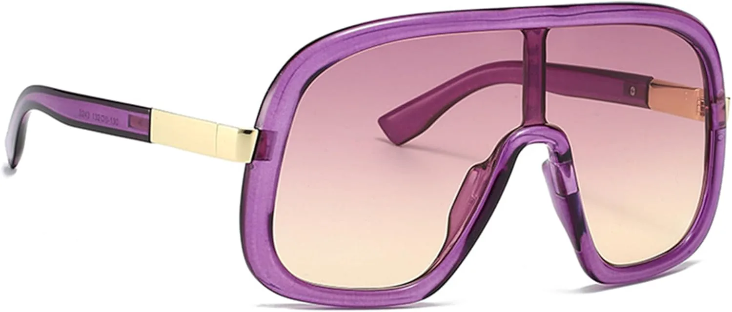 

Очки-солнцезащитные Bullabulling Oversized Trendy Wrap Around для женщин и мужчин - цельные ретро-очки квадратной формы большого размера в форме щита, C4