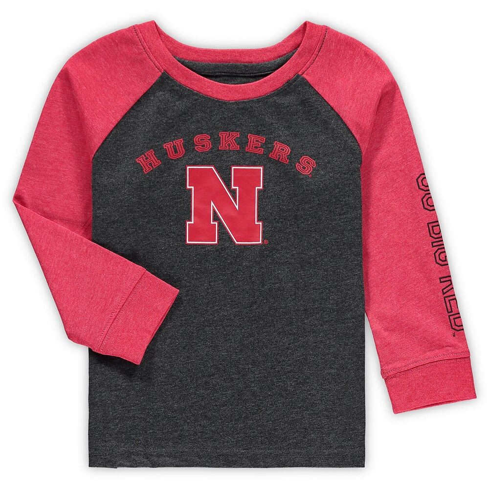 

Черная футболка с длинными рукавами реглан Nebraska Huskers для малышей Colosseum Heathered, цвет Neb Charco