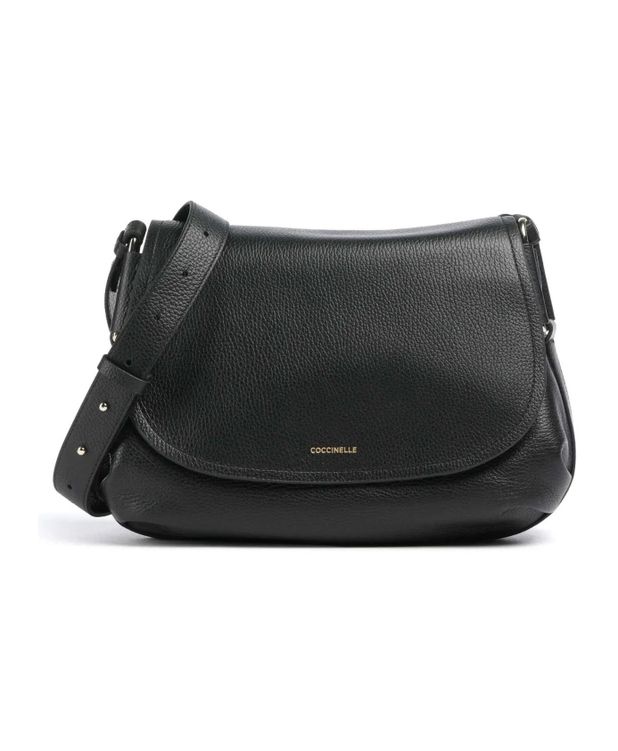 

Черная кожаная сумка через плечо с магнитной застежкой Coccinelle, черный