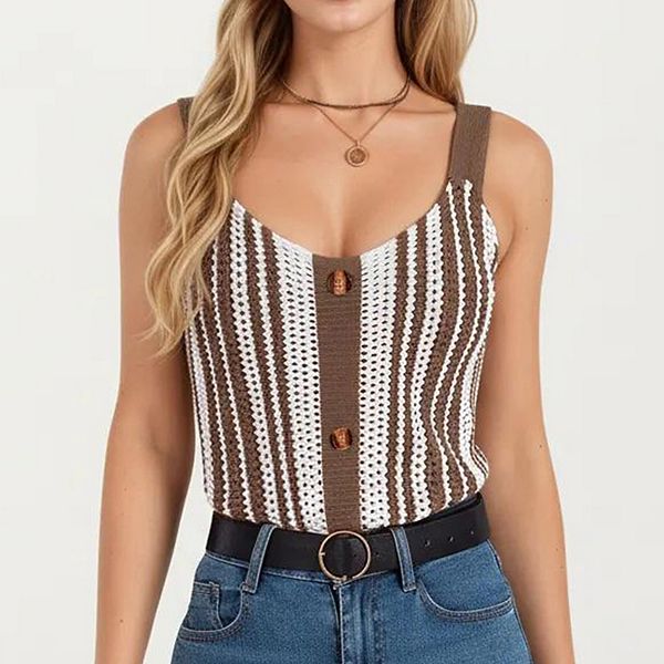 

Женский топ-свитер без рукавов с пуговицами спереди и круглым вырезом Anna-Kaci, Coffee