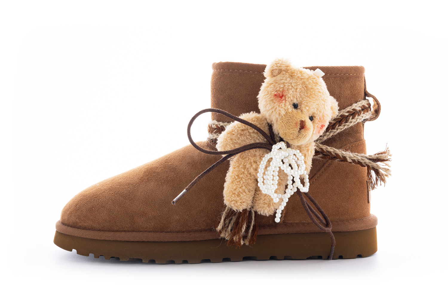 UGG Классические мини-сапожки с блестками "Милый мишка" для женщин, теплые, короткие, каштановые, цвет Chestnut — фото 2