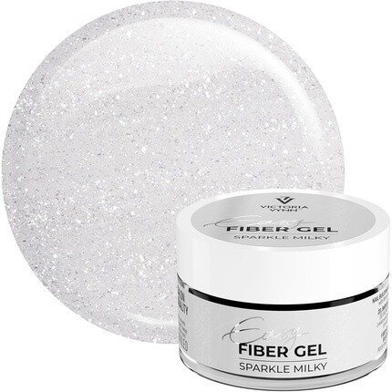 Сверкающий УФ/LED строительный гель Easy Fiber Gel для маникюра с блестками молочный 50 мл Victoria Vynn
