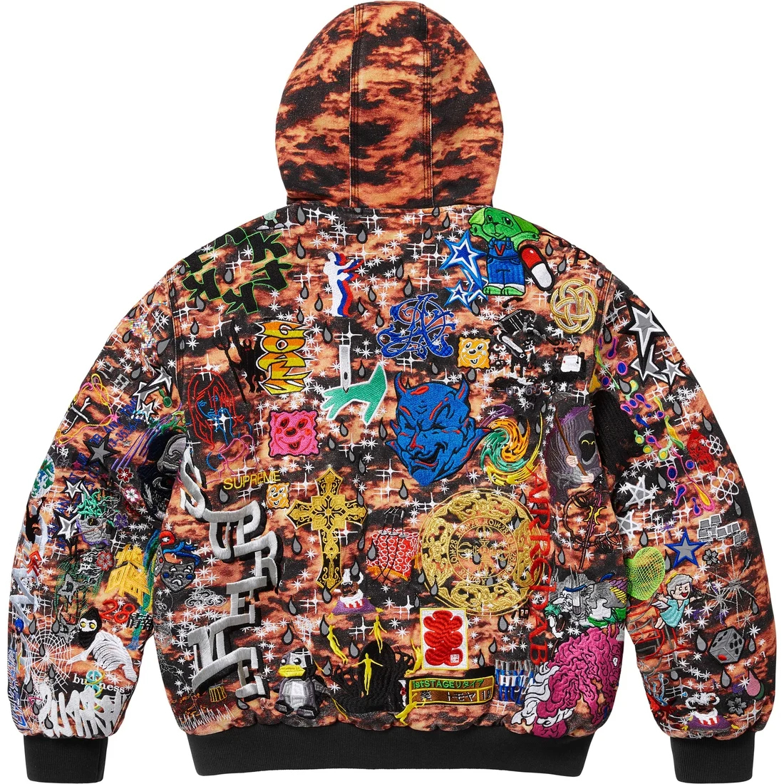

Supreme Аой вышитая рабочая куртка с капюшоном, Flame Red/Flames