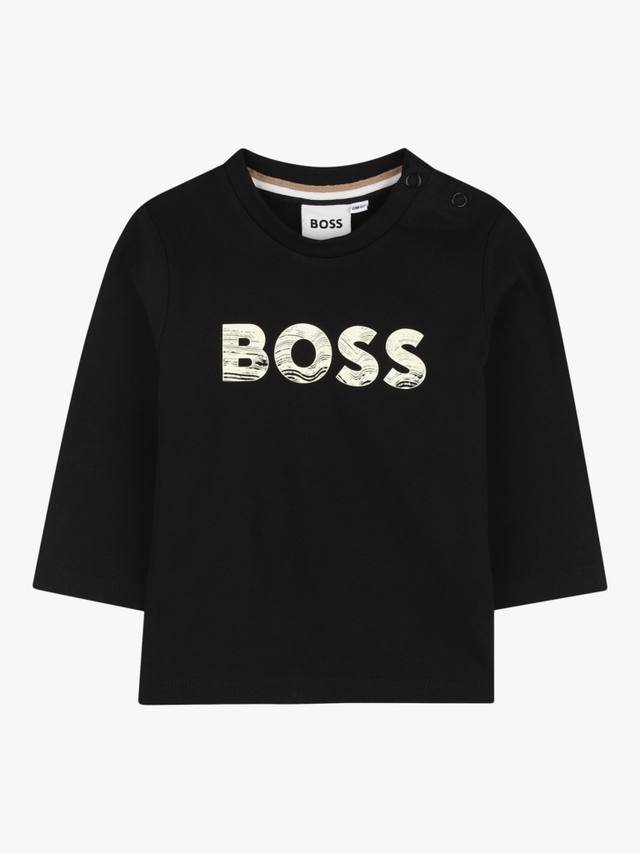 

Детская футболка с длинными рукавами из хлопковой смеси HUGO BOSS, Black