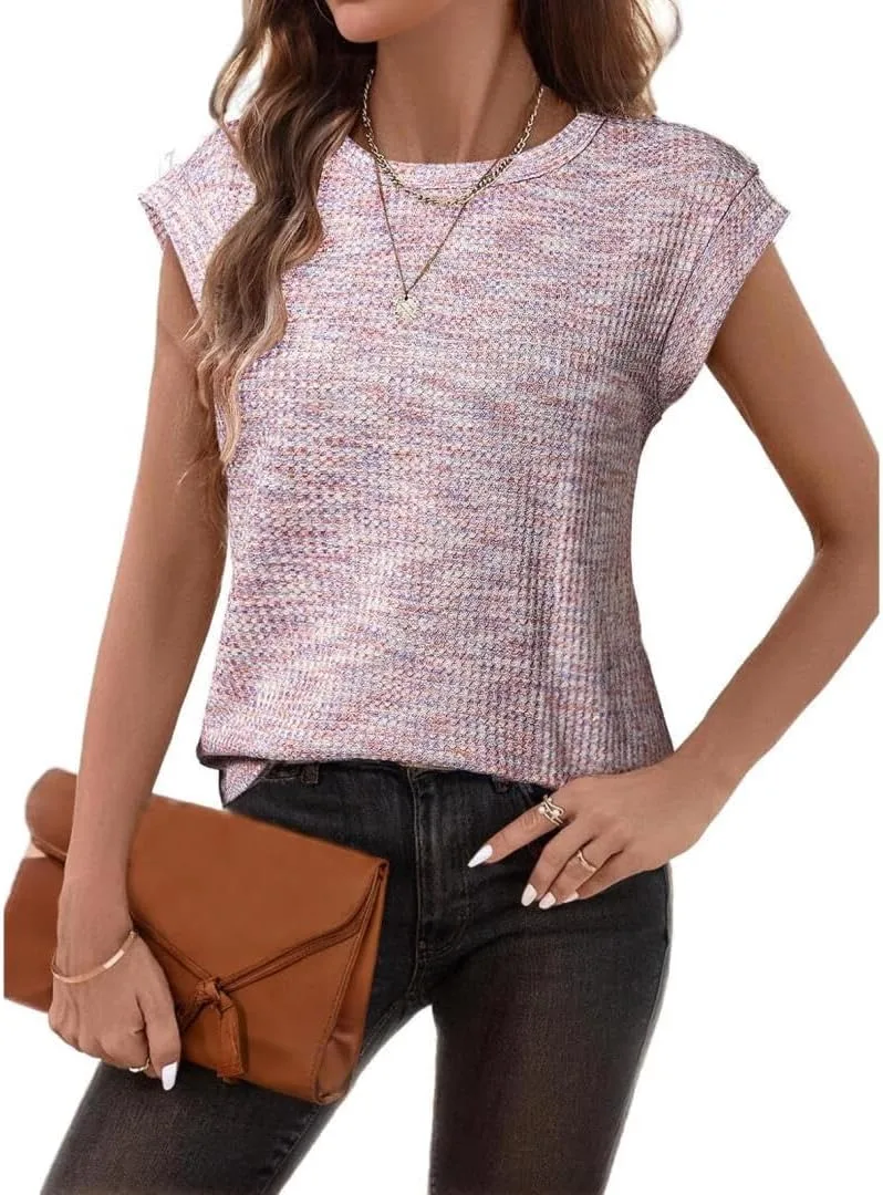 

Летний топ для женщин Casual с круглым вырезом и коротким рукавом