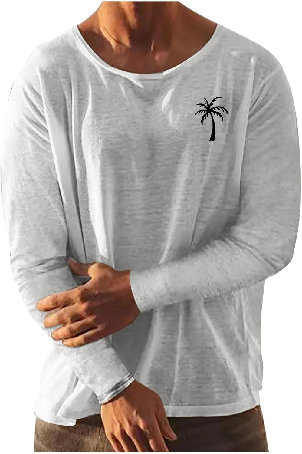 

Мужская хлопковая льняная футболка с длинным рукавом Hawaiian Graphic Tees Sdeycui