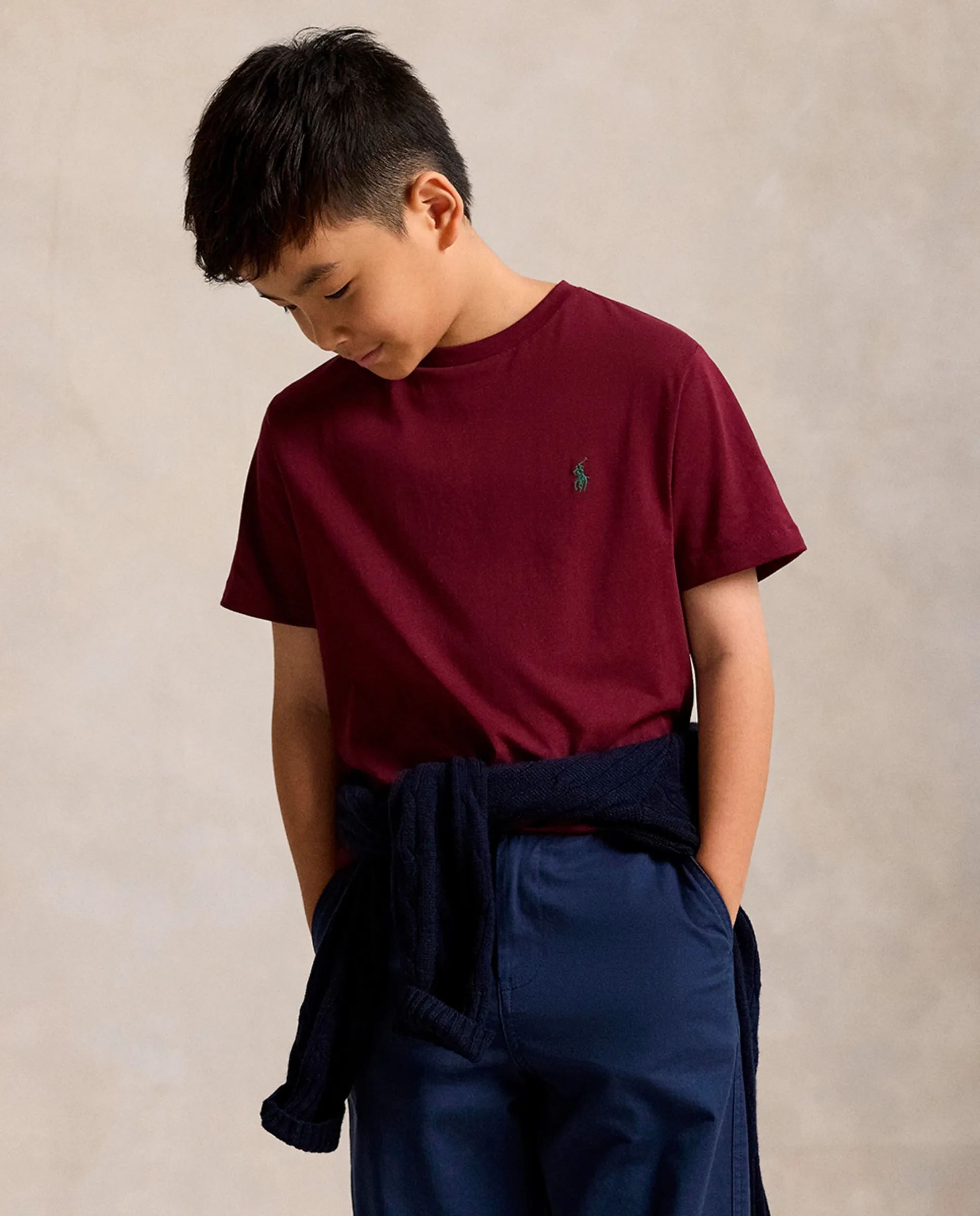 

Детская хлопковая футболка с круглым вырезом Polo Ralph Lauren, бордовый