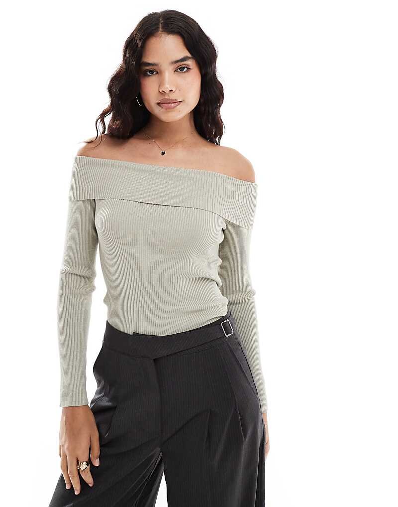 

Вязаный топ с открытыми плечами Vero Moda бежевого цвета