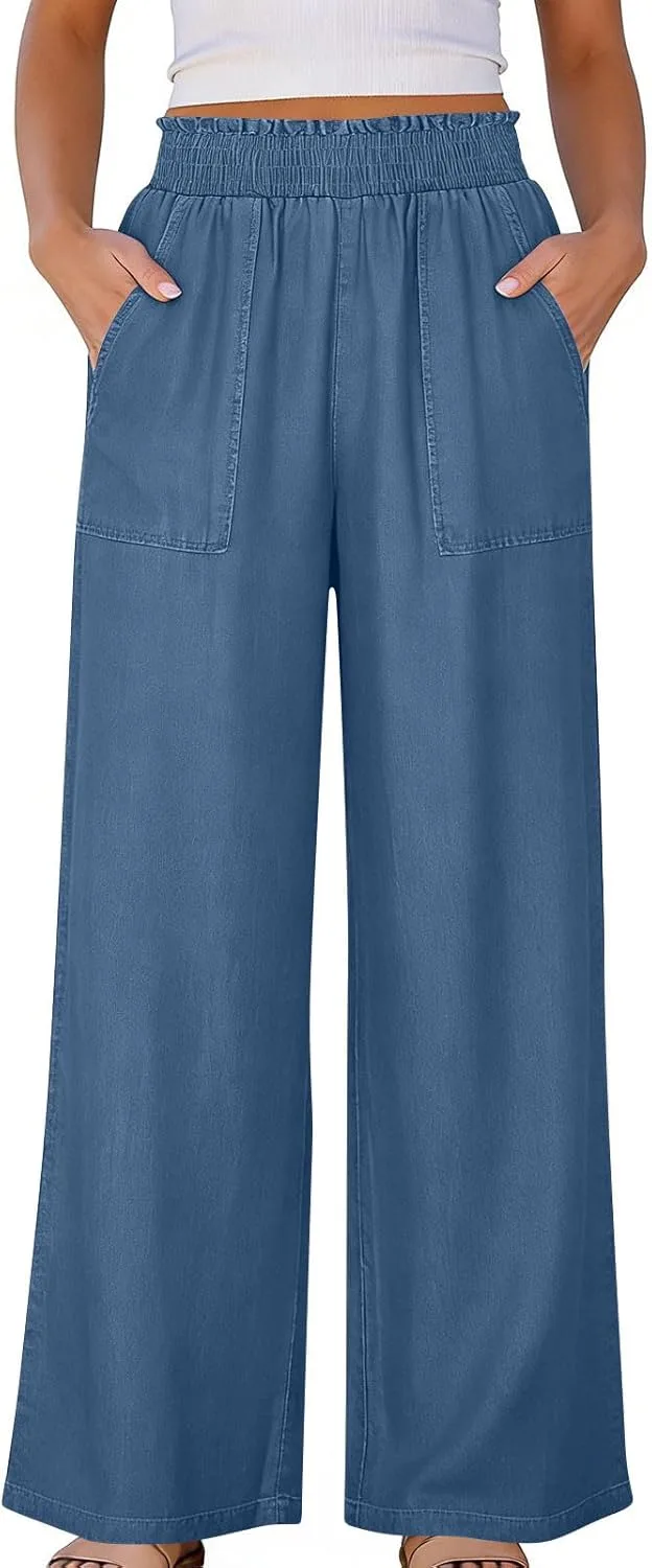 

Oplxuo женские палаццо из искусственного денима летние широкие брюки с высокой талией