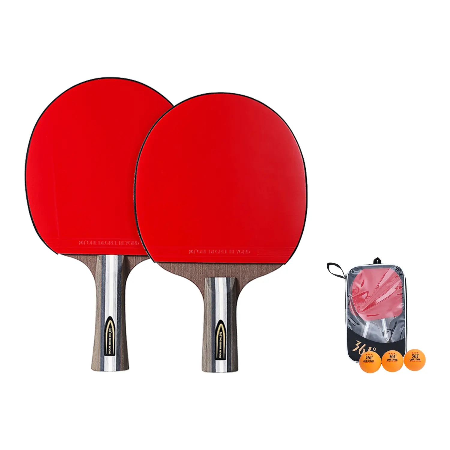 

5009 Двусторонняя ракетка для настольного тенниса с длинными шипами и инвертированной резиной из цельного дерева 361°, красный черный, long handle shakehand grip 1 pc+красный черный, short handle penhold grip 1 pc