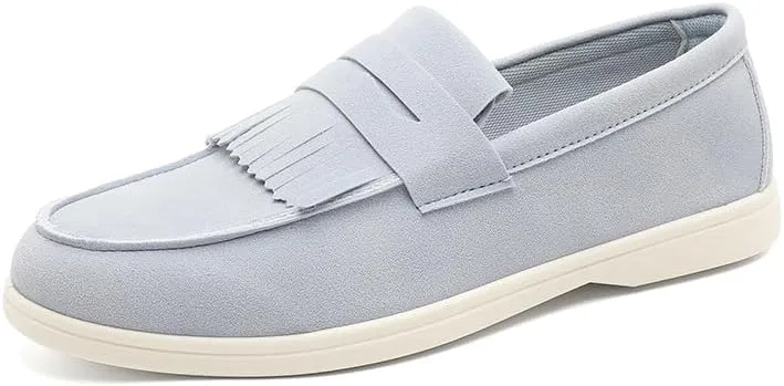 Лоферы мужские замшевые с бахромой, Sky Blue