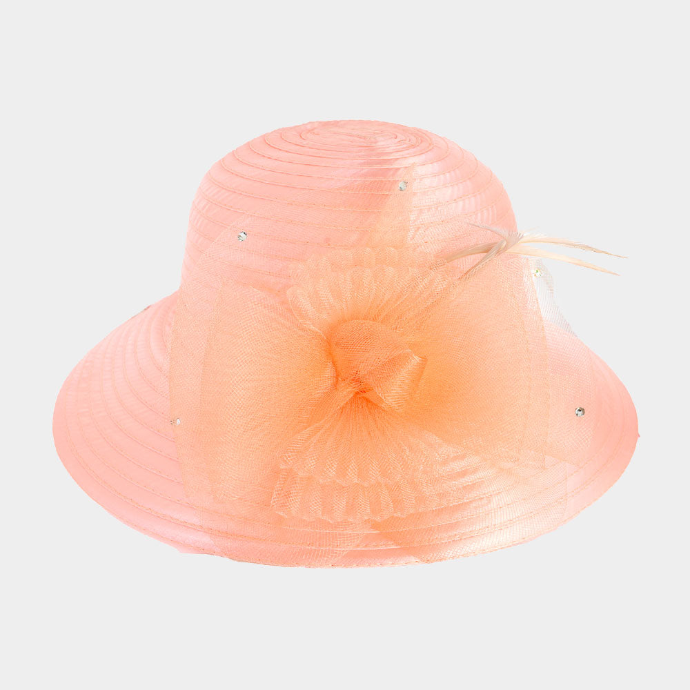

Нарядная шляпка с сетчатым бантом FASHNZFAB, персиковый
