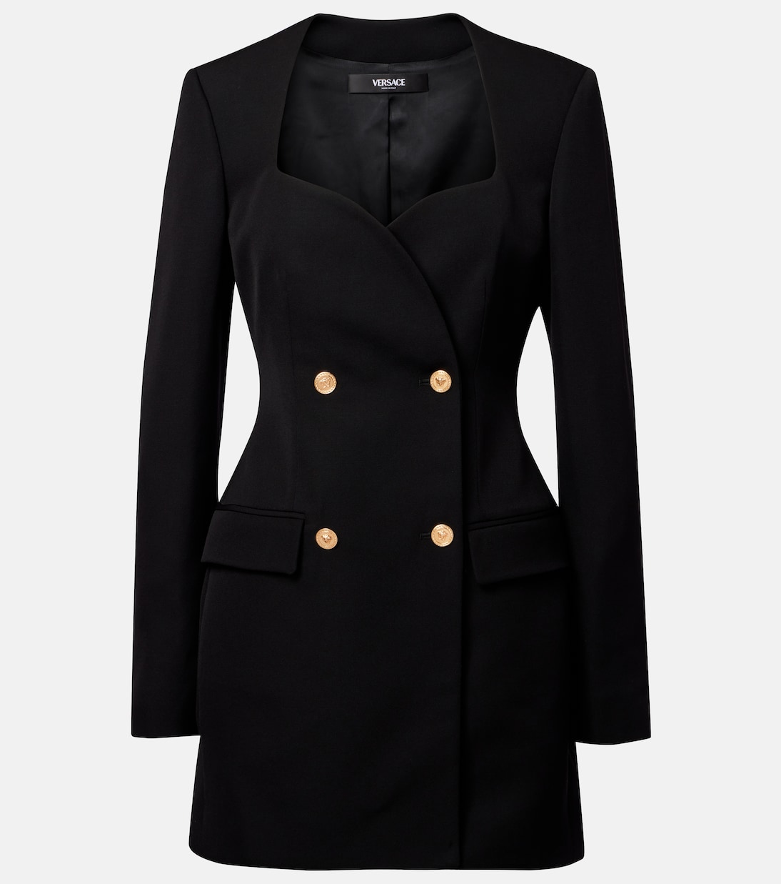 

Двубортное шерстяное мини-платье Versace, черный