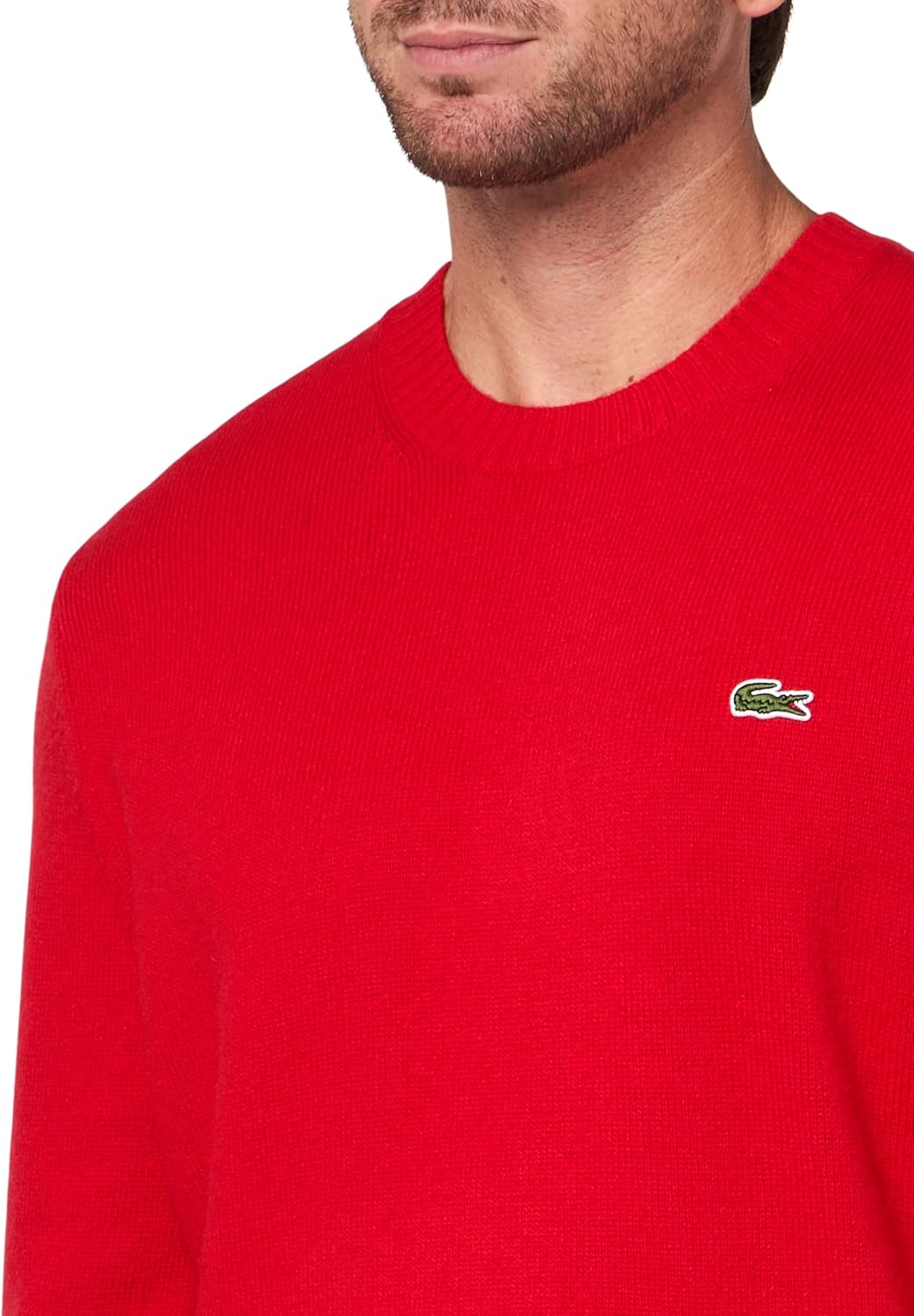 Lacoste мужской кардочесаный шерстяной свитер с круглым вырезом, Red — фото 3