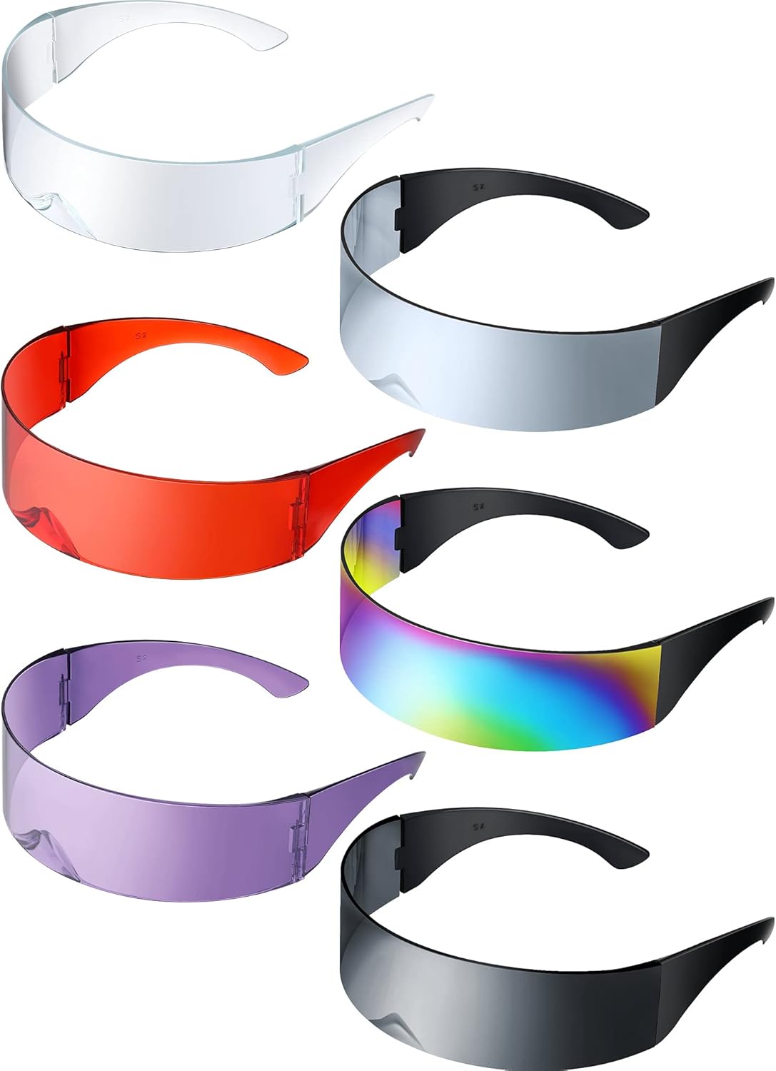 

Набор из 6 солнцезащитных очков Honoson в стиле 80-х: футуристические солнцезащитные очки-козырьки с полупрозрачными линзами, вдохновленные фильмом «Назад в будущее», для мужчин и женщин в стиле «Циклоп», Multicolor