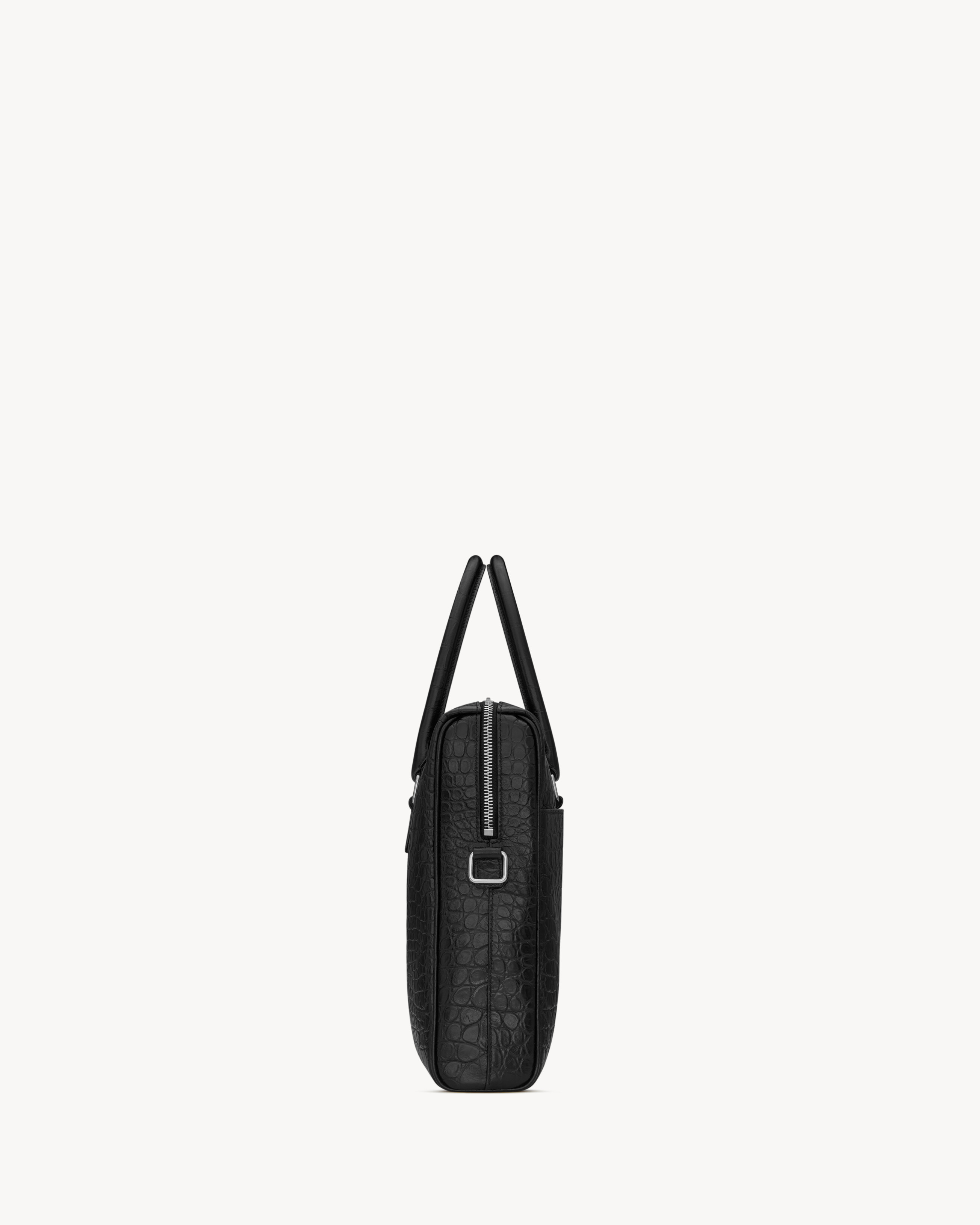 Портфель DUFFLE SAINT LAURENT из матовой кожи с тиснением под крокодила, черный — фото 3