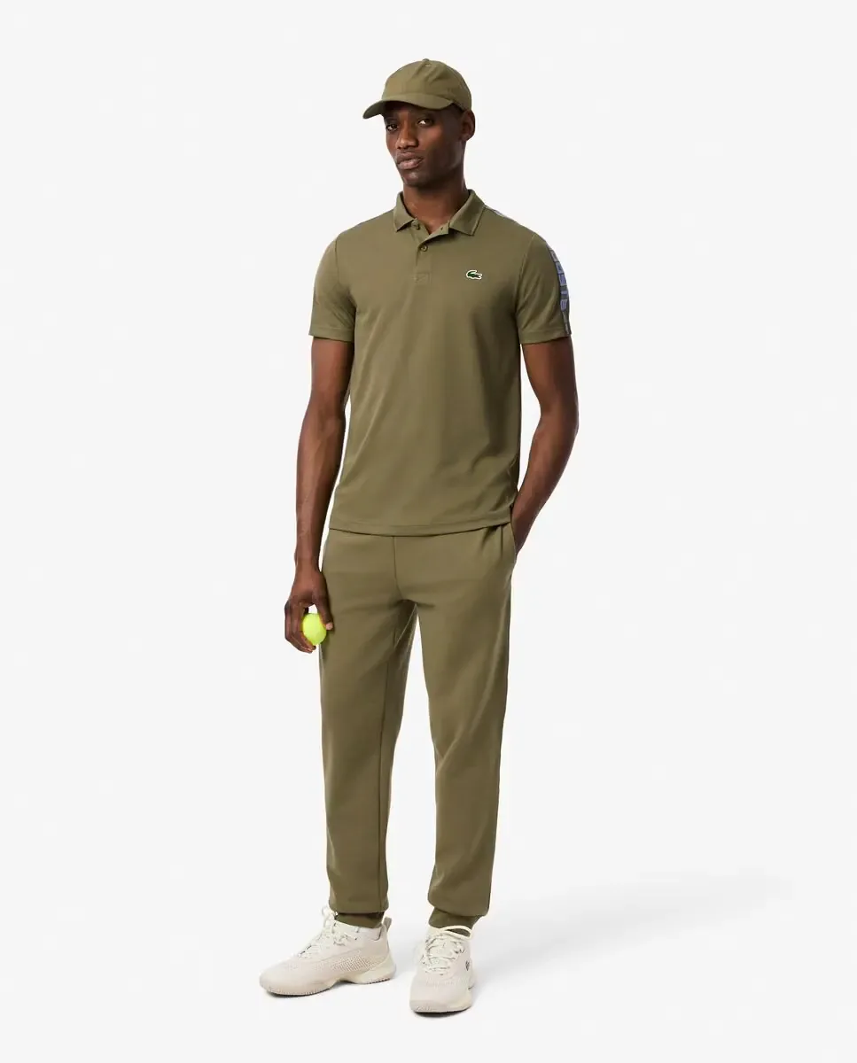 Мужская теннисная футболка поло с полоской от бренда Ultra-Dry с коротким рукавом Lacoste, Verde Militar — фото 4
