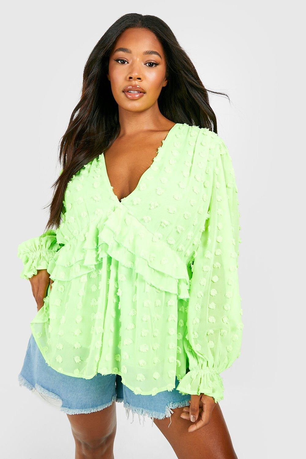 

большой шифоновый топ с орбками Boohoo, лаймовый