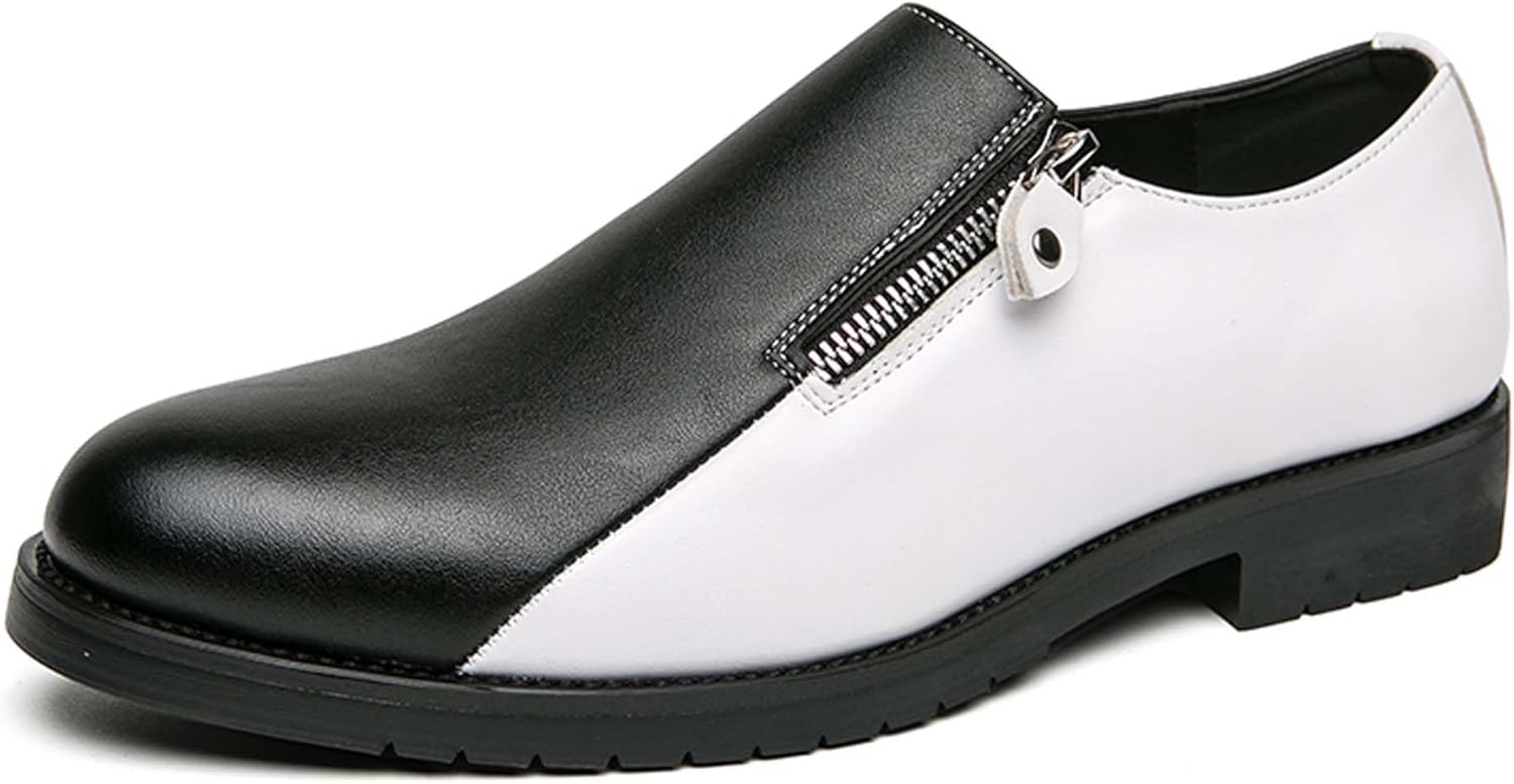 

Мужские классические туфли для делового и повседневного стиля, кожаные, модные черно-белые с раздельной цветовой гаммой и боковой молнией Generic
