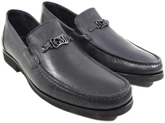 Лоферы кожаные Goodman Navy Blue LUIGI TRAINI — фото 4