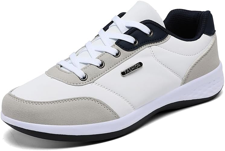 

Модные мужские повседневные кроссовки, шнурованные спортивные туфли, серо-синие с бежевыми и коричневыми акцентами, удобная обувь для ходьбы с белой подошвой Generic