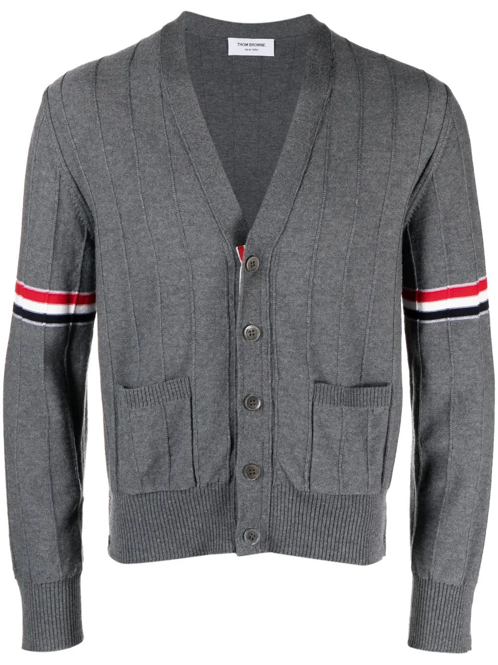

Кардиган с V-образным вырезом и полосками RWB THOM BROWNE, серый