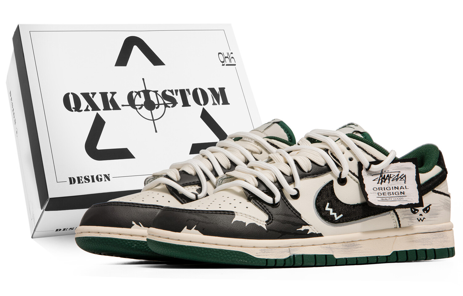 

Кроссовки Nike Dunk Skateboarding Shoes Unisex Low-top Black/white/green, цвет Off White