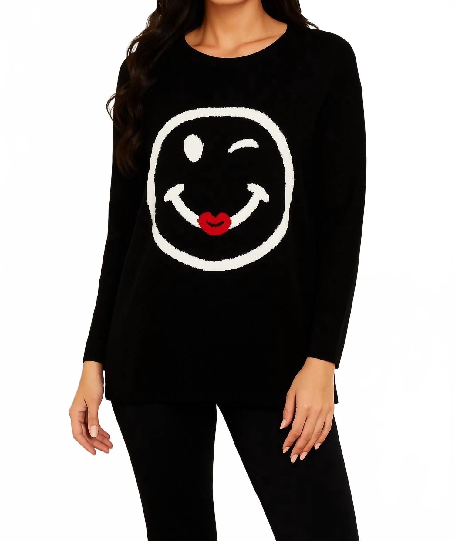 

Angel Apparel Пуловер с эмодзи «Подмигивание и улыбка» черного цвета