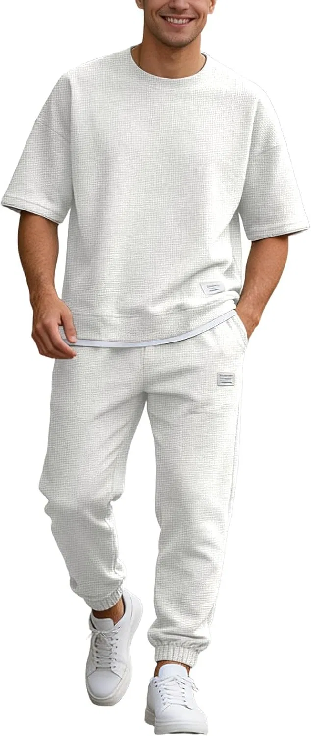 Мужской спортивный костюм из вафельной ткани, 2 предмета, White