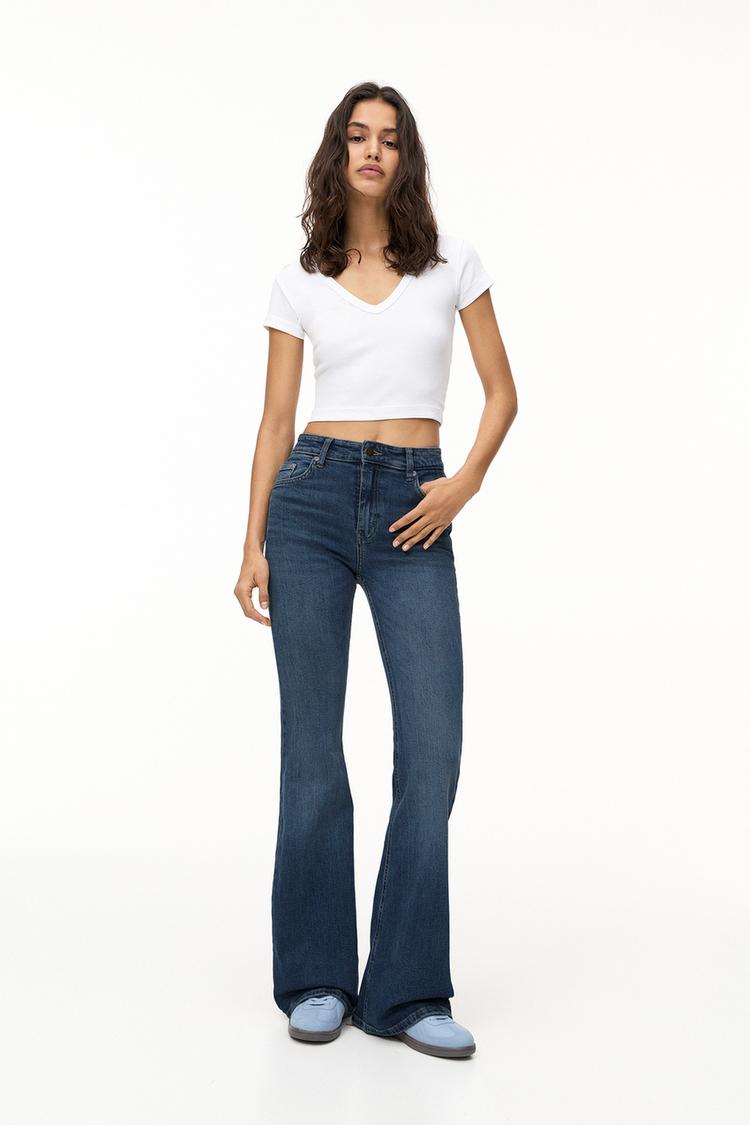 

Узкие расклешенные джинсы Pull And Bear, синий