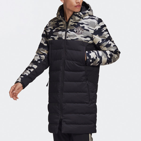Пуховик adidas Manchester United Embroidered mid-length Windproof Stay Warm hooded down Jacket Black, черный — фото 3