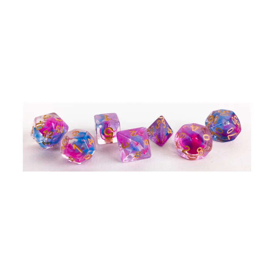 

Набор Poly — синий и розовый дым с золотом (7), Dice Sets - Resin/Acrylic - Rainbow & Multi-Colored (Foam Brain Games)