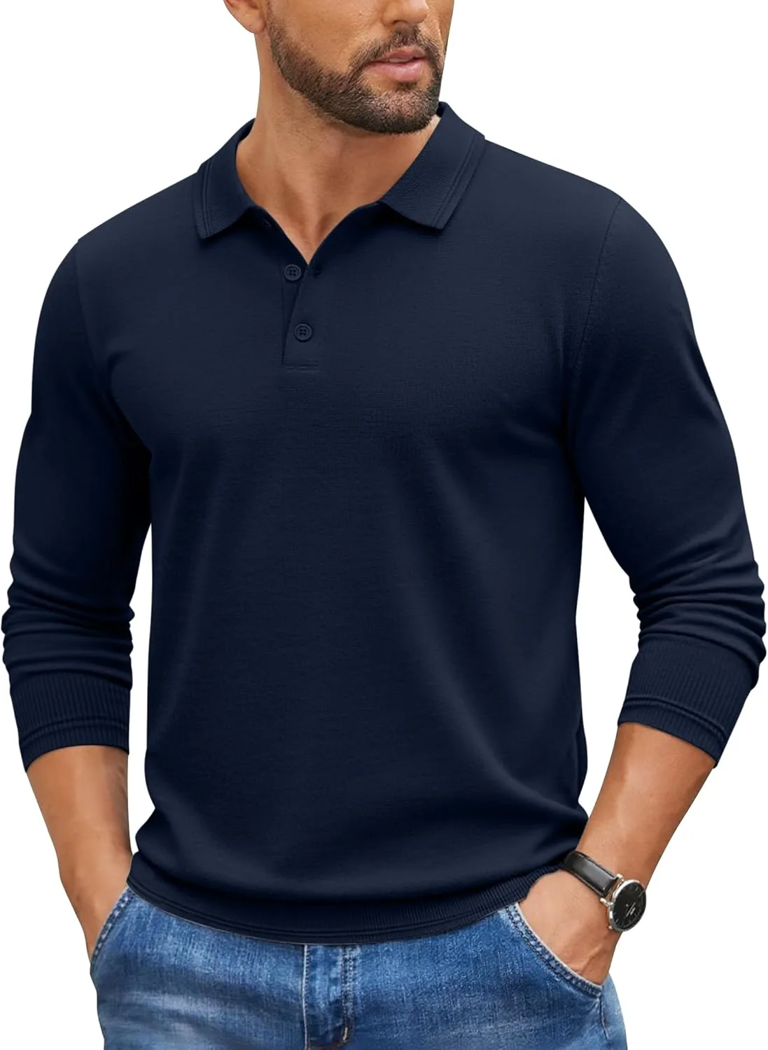 

COOFANDY мужской вязаный поло свитер с длинным рукавом