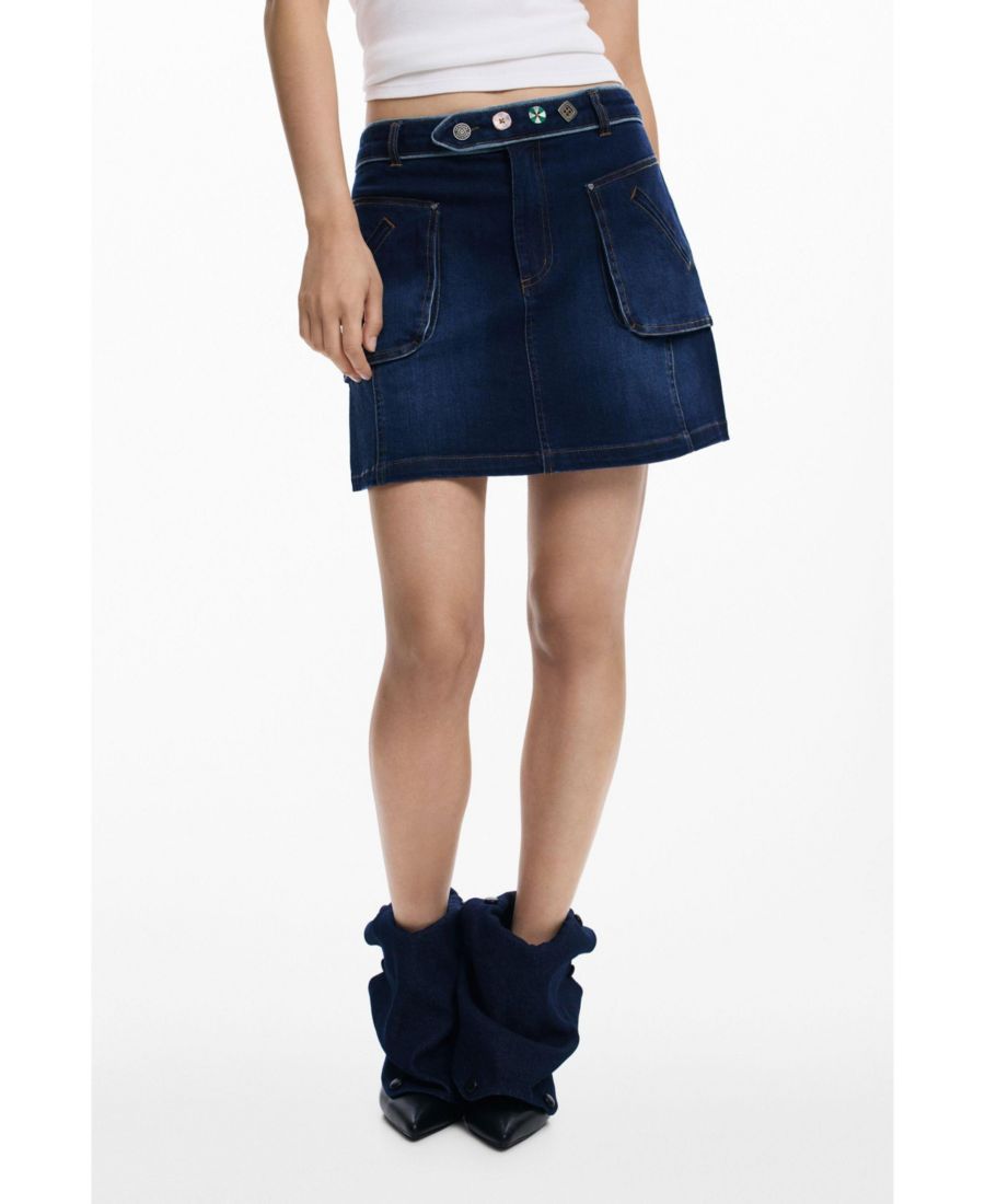 

Женская короткая джинсовая юбка с поясом Desigual, Dark blue