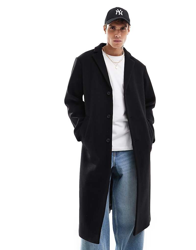 

ASOS DESIGN — черное пальто обычного кроя из шерсти