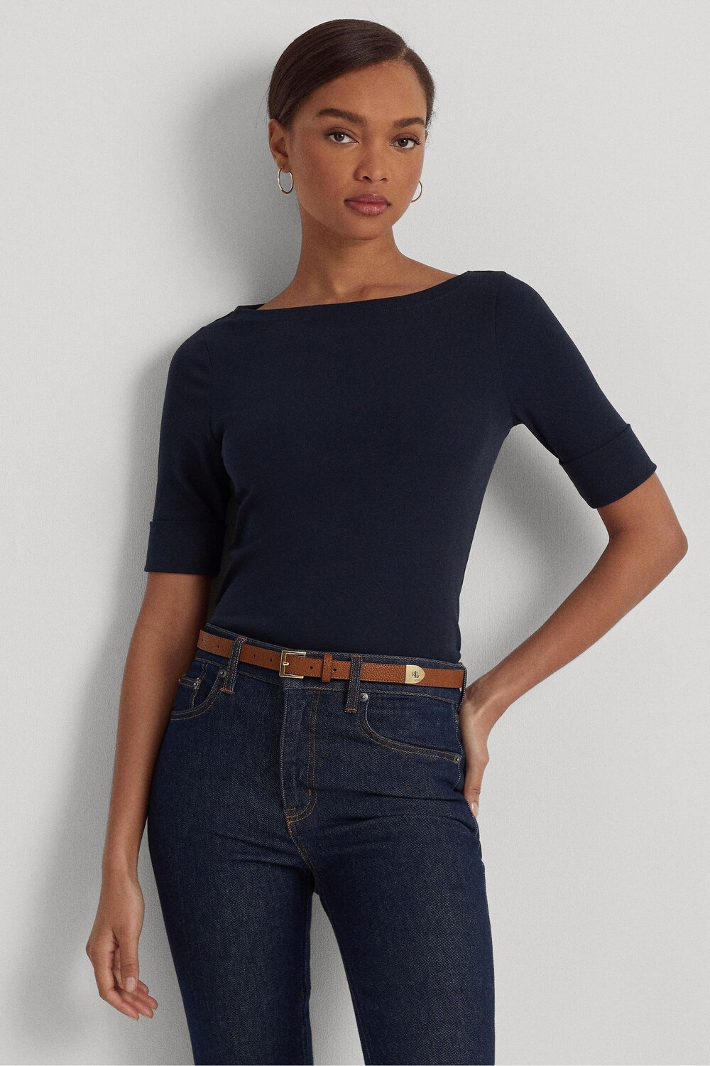 

Темно-синяя футболка Judy из эластичного хлопка Lauren Ralph Lauren, синий