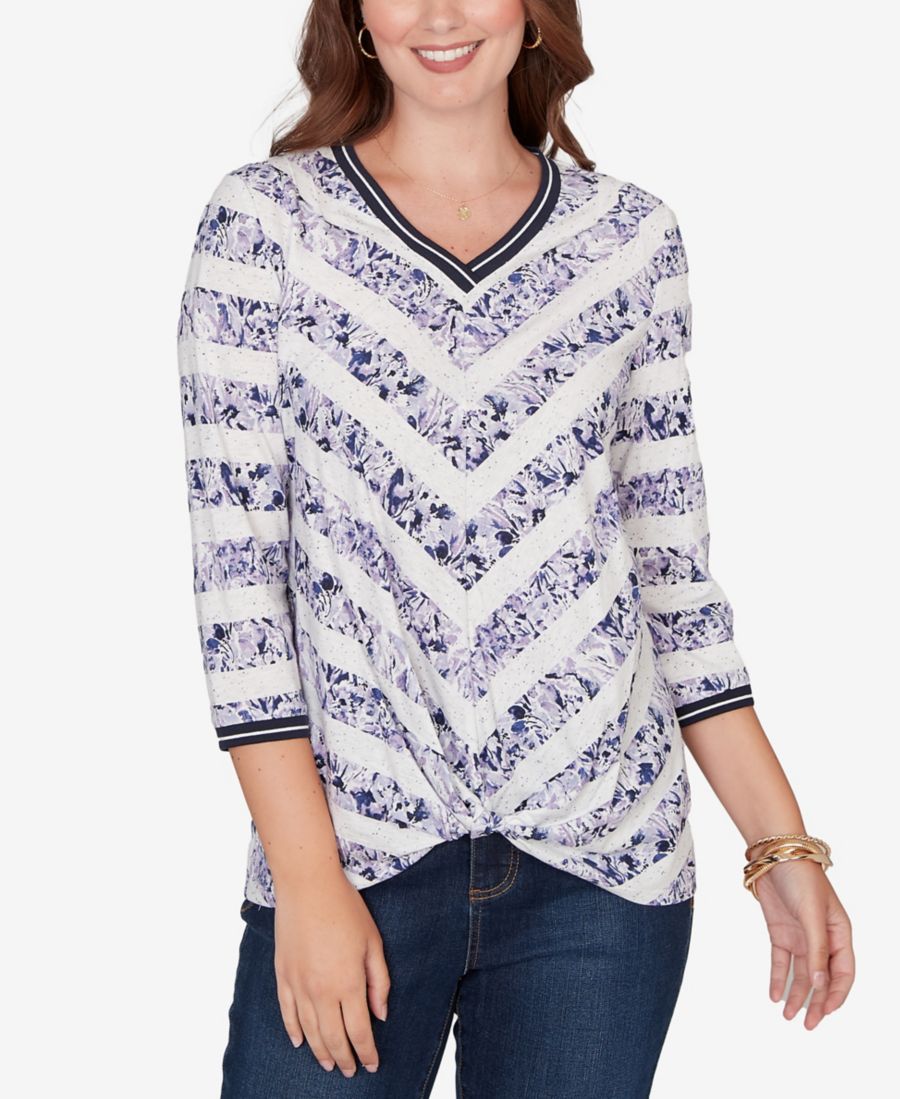 

Укороченный вязаный топ с цветочным принтом и полосками, с перекрученным передом Ruby Rd, Lily Multi