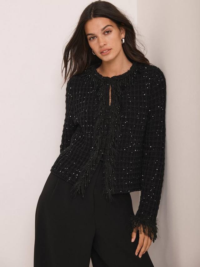 

Кропированный блейзер из хлопковой смеси с декоративными элементами Mint Velvet