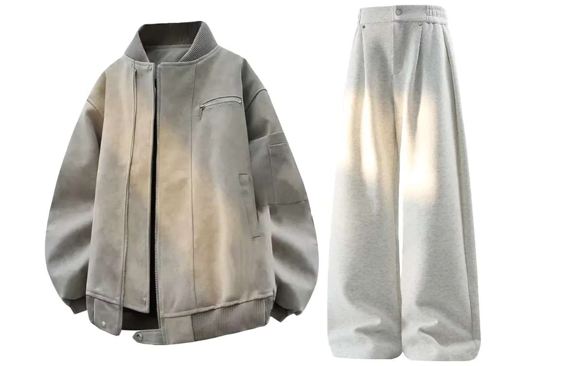 

Повседневный спортивный костюм Unisex с воротником-бейсболкой, утепленный и с флисовой подкладкой X1617, top серый puffer jacket+pants белый heather серый fleece-lined