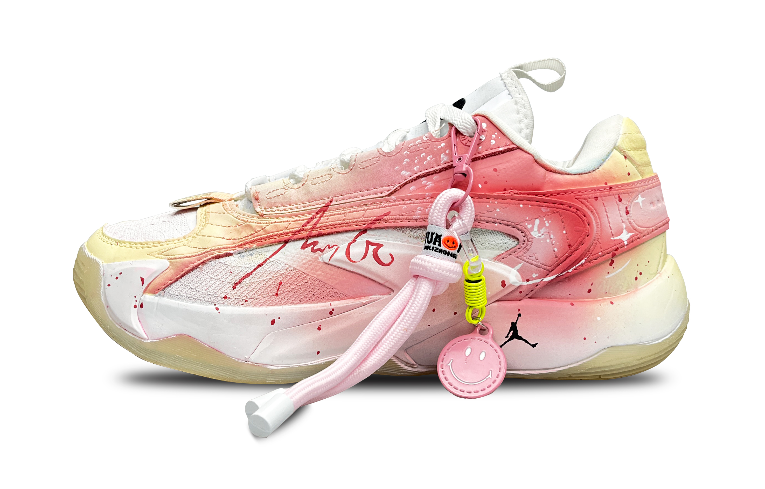 

Jordan Баскетбольные кроссовки Luka 2 Funi Dreamy Cushioning, износостойкие, низкие, мужские, розово-желтые