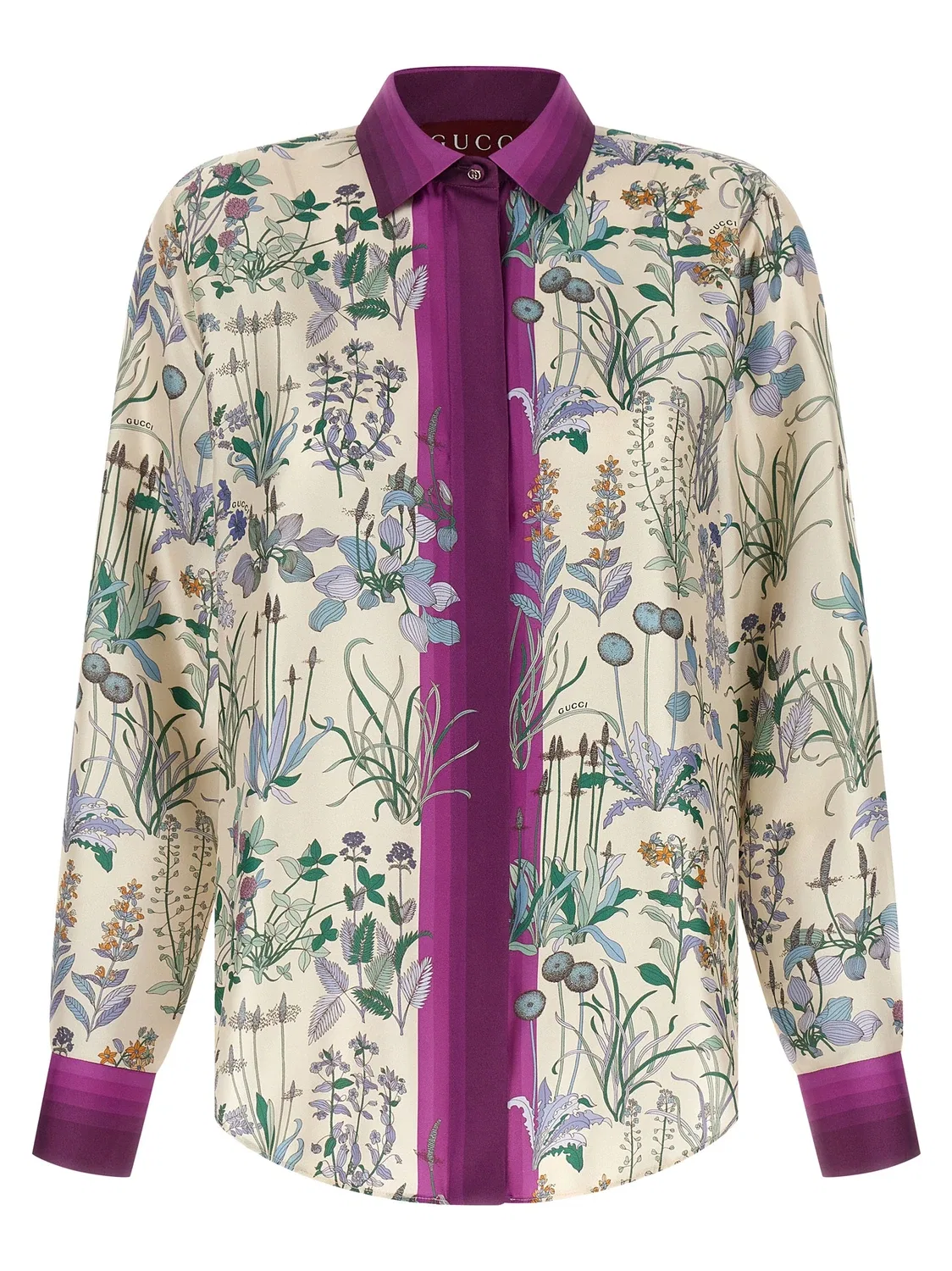 Шелковая рубашка GUCCI, классический крой, мультиколор