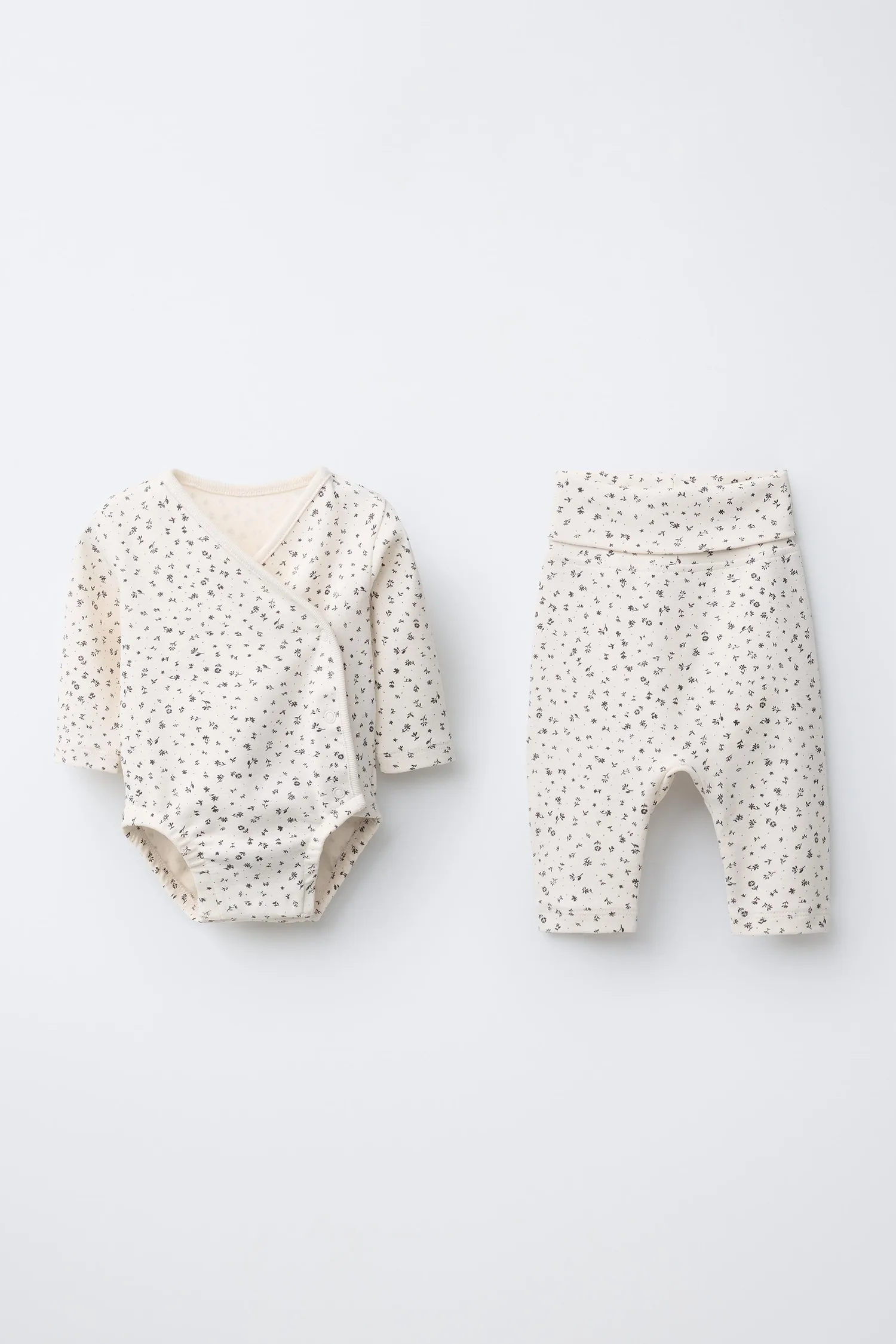 Комплект из боди и брюк с цветочным принтом Zara, экрю