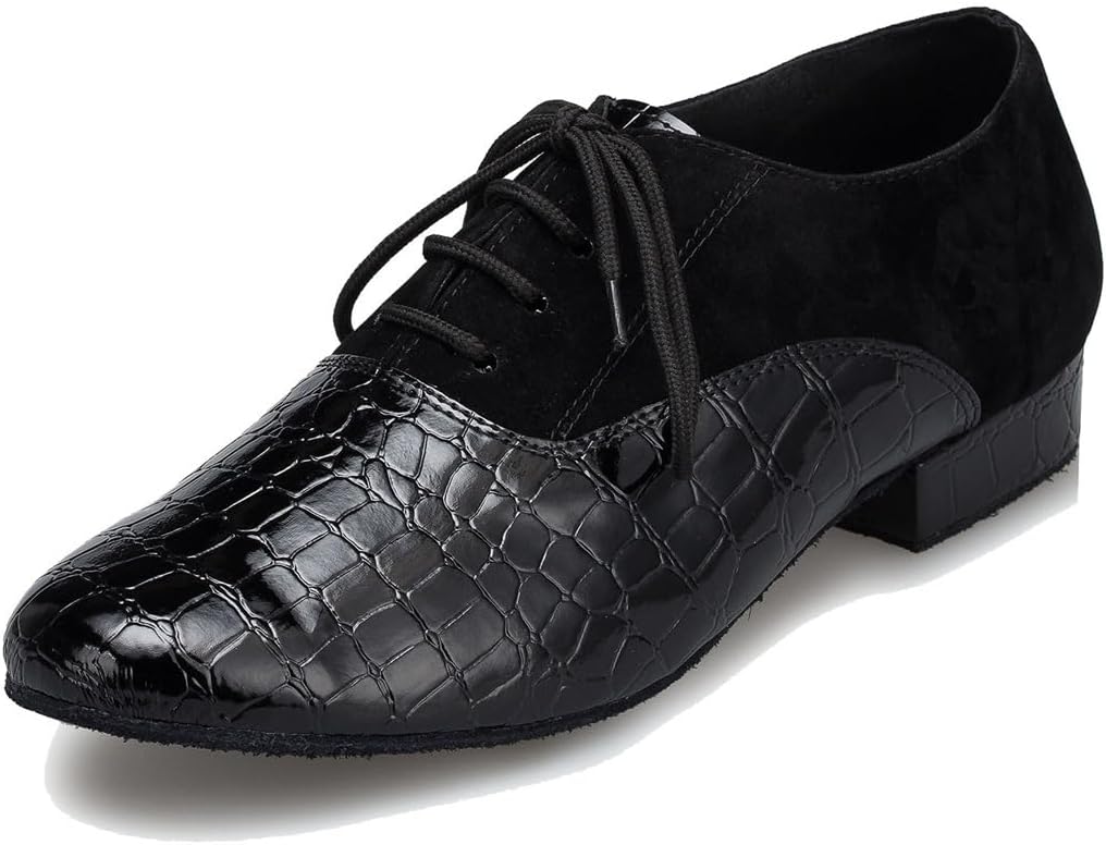 

Мужские дышащие танцевальные туфли классические сшнуровкой с узором под змеиную кожу для социальных танцев, танго, самба и занятий бальными танцами Mgm-Joymod, черный