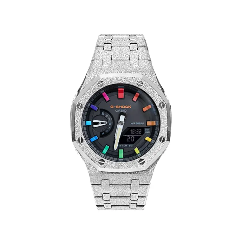

CASIO Часы Unisex Liquid Crystal/Analog Dual Display Series 48.5mm Black Watch, Summer Glow, Full Frost Silver
