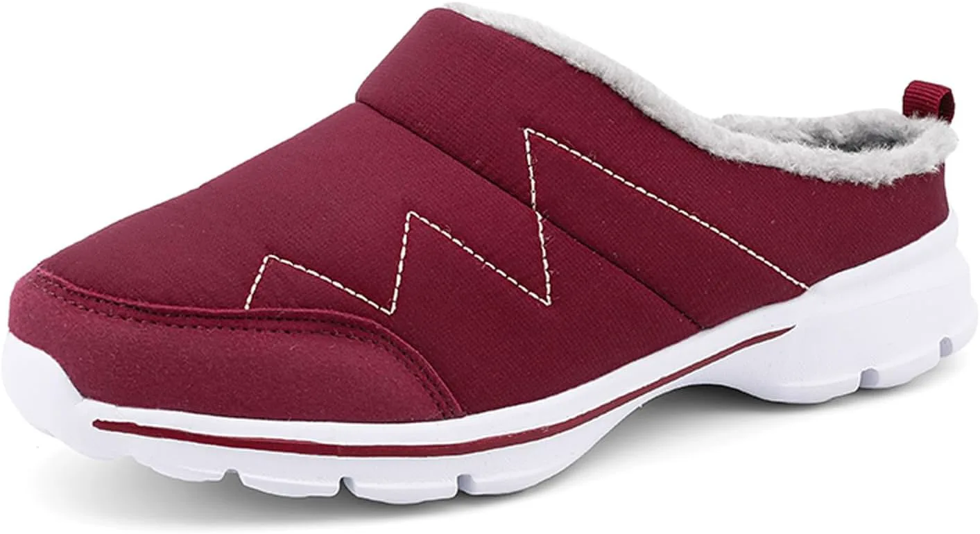 

Женские теплые шлепанцы для прогулок, мужские тапочки с поддержкой свода стопы, зимние шлепанцы с меховой подкладкой, тапочки для носки дома и на улице Eliogn, красный