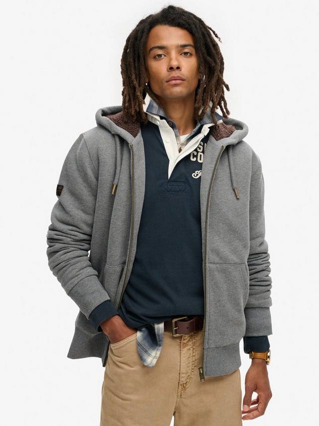 

Толстовка с капюшоном на молнии с борговой подкладкой Superdry, цвет Charcoal Grey Marl