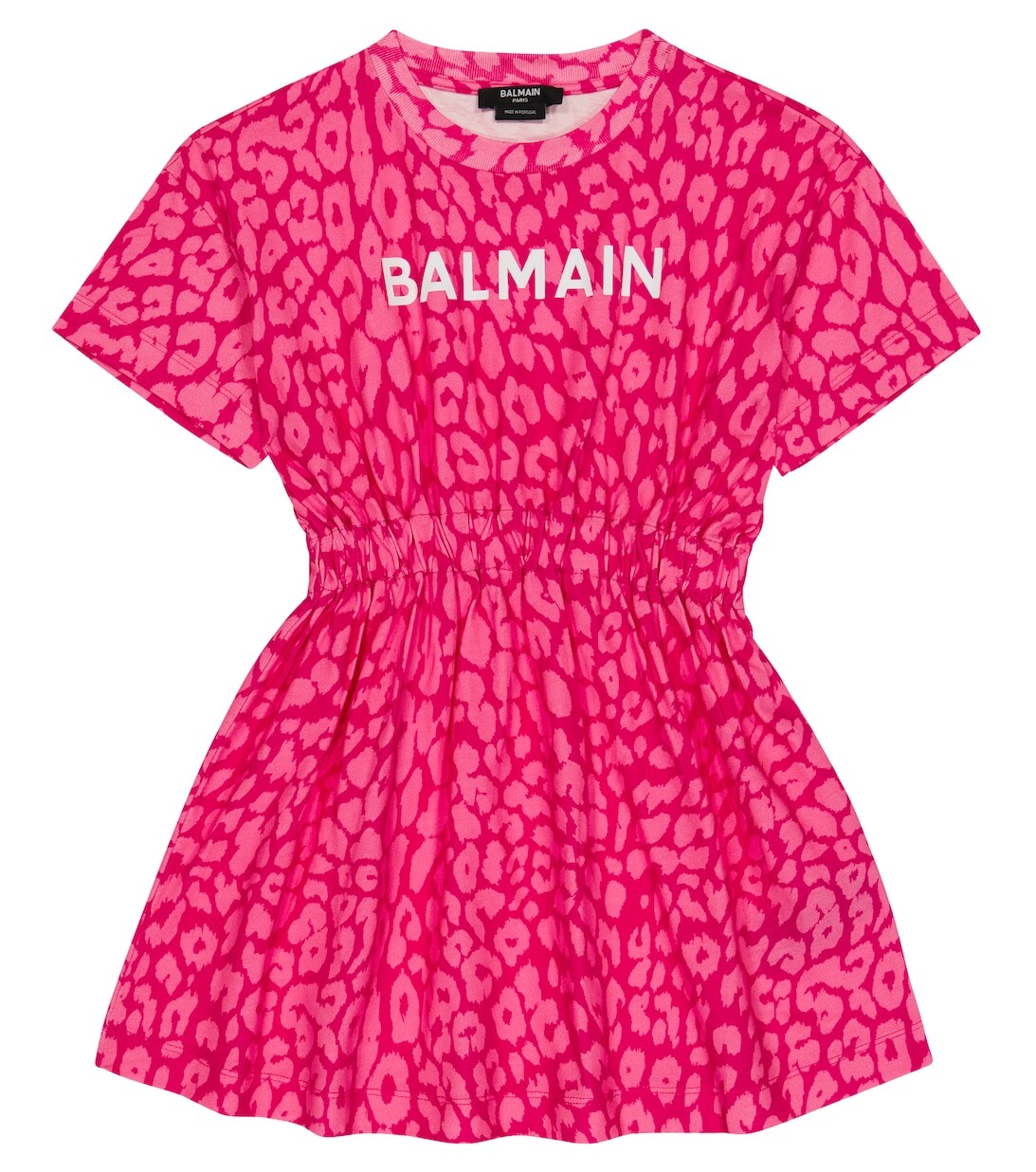 

Платье из хлопка с леопардовым принтом Balmain, розовый