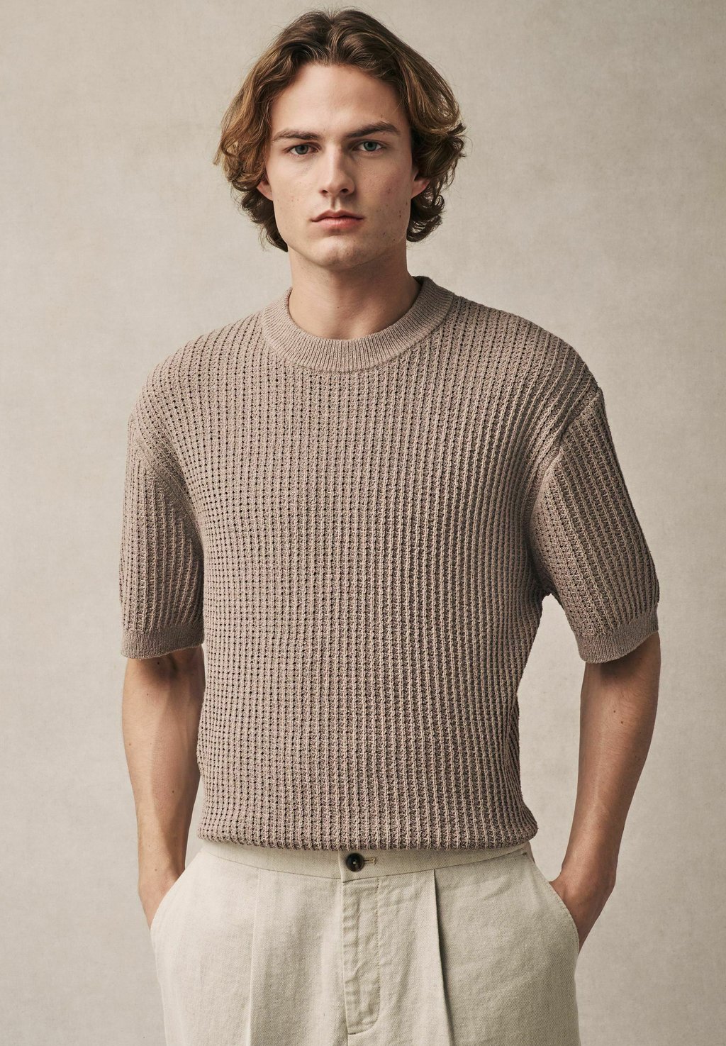 

Футболка с принтом RELAXED FIT SHORT SLEEVE BOUCLÉ Next, бежевый